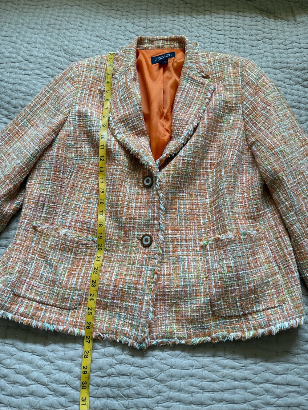 Jones New York Signature Orange Tweed Lined Blazer W/ Front Pockets Size 20W - Picture 8 of 13